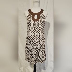 *EUC* LOFT Brown and White Halter Sheath Midi Dress
